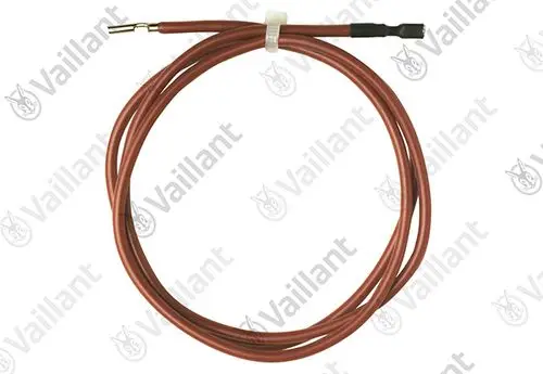 Vaillant Zündkabel mit zwei Anschlüssen, einer davon mit einem Kunststoffschutz. Die Kabel sind in einem spiralförmigen Muster angeordnet.